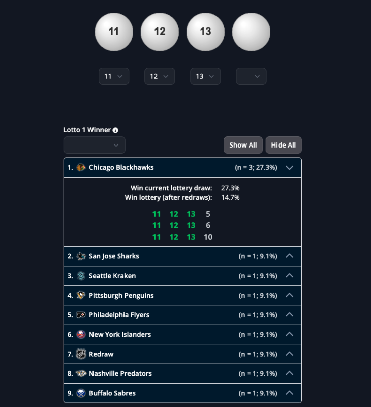 screenshot of the puckpedia draft picker tool